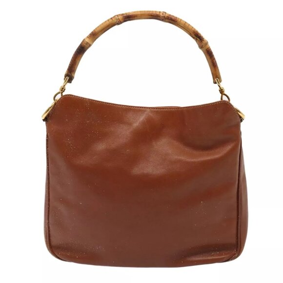GUCCI Bamboo Hand Bag Suede Brown Gold 001 - Picture 3 of 16